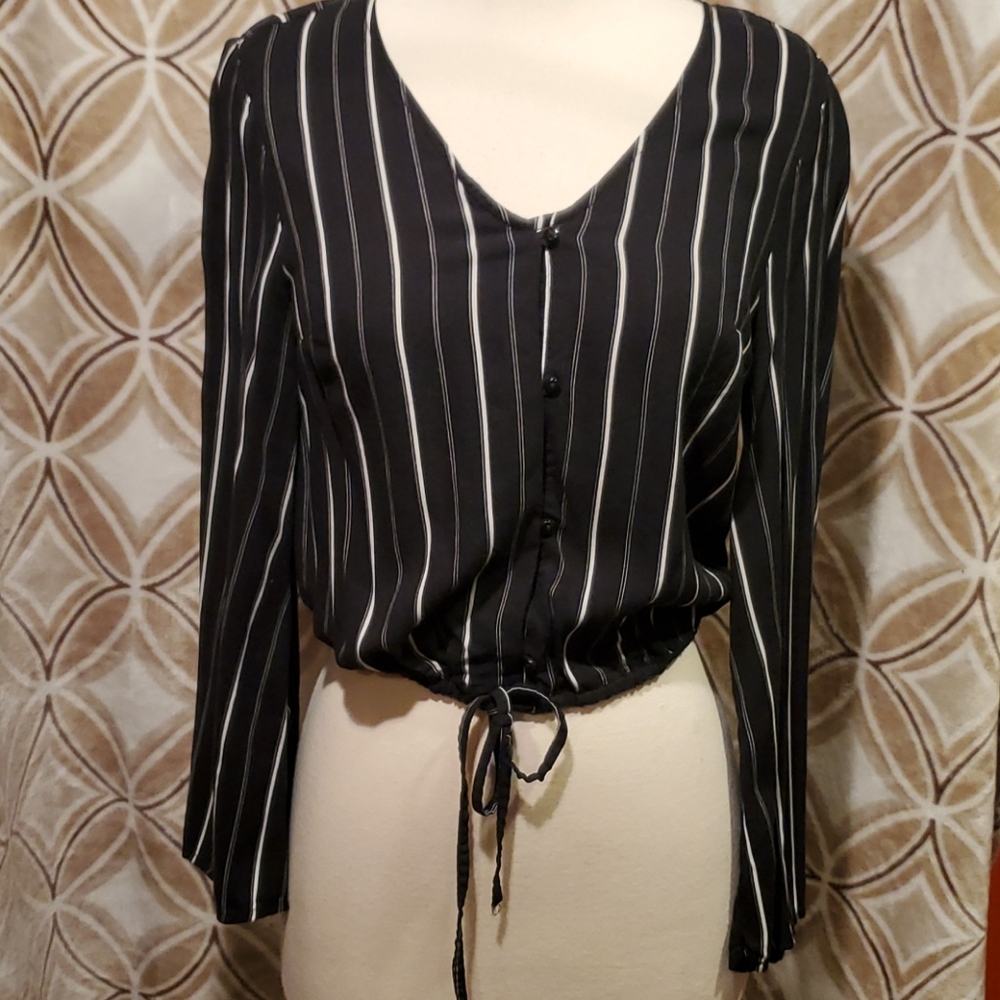 Arizona Black White Long Sleeve Top Junior's Small